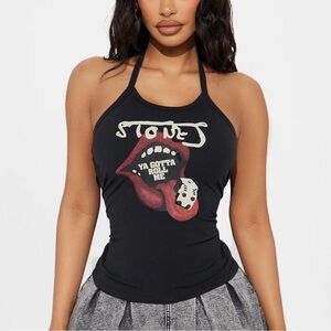 Fashion Nova Rolling Stones Dices Halter Top Shirt Women’s‎ Jumbles Sz Large
